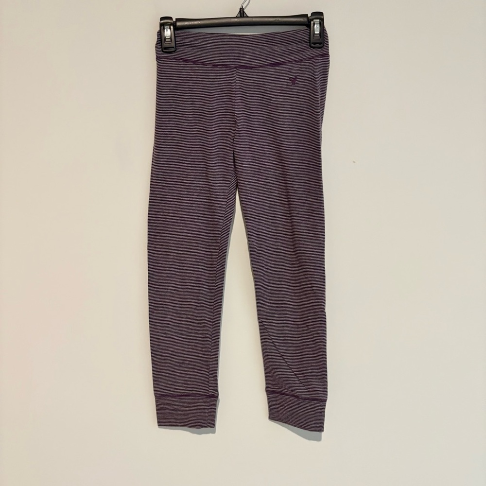 American Eagle y2k Striped Cropped Leggings purple grey size small‎